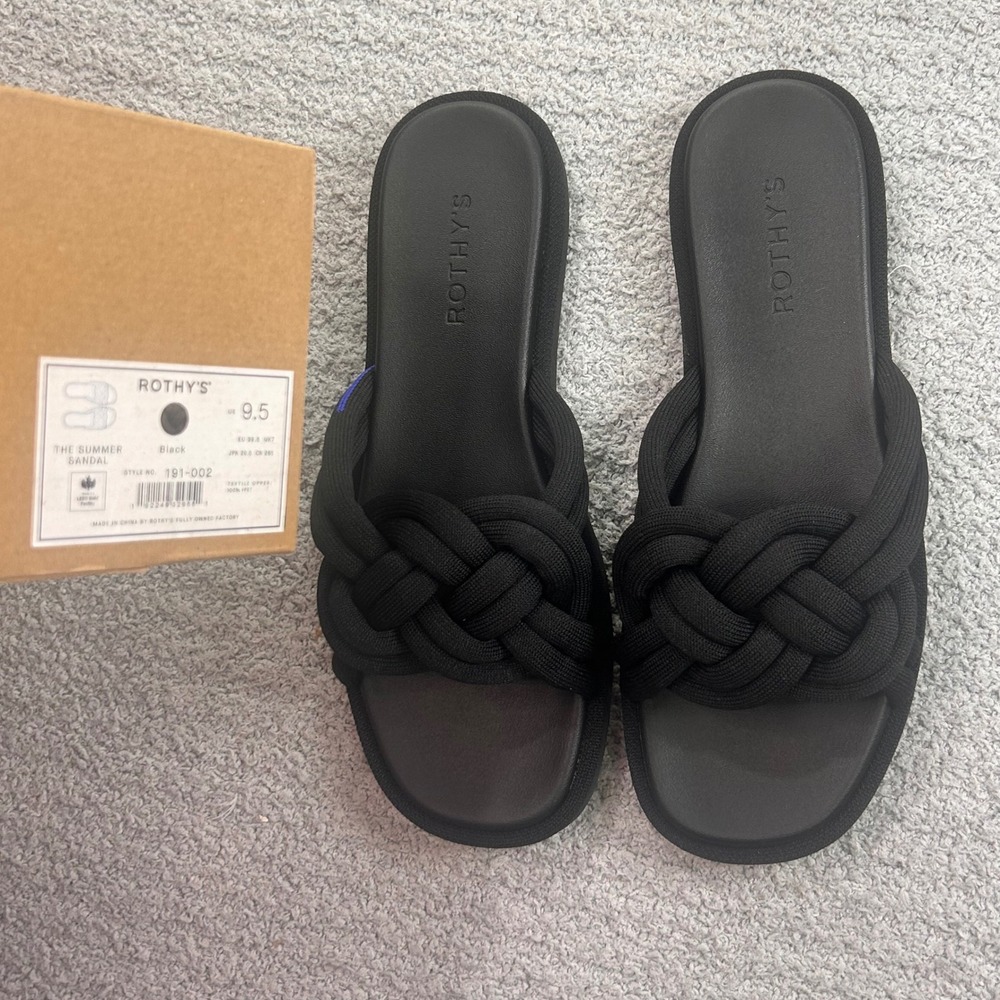 Rothy's The Summer Sandal Braided Knot Black 9.5 Minimalist Sustainable Boho nwt